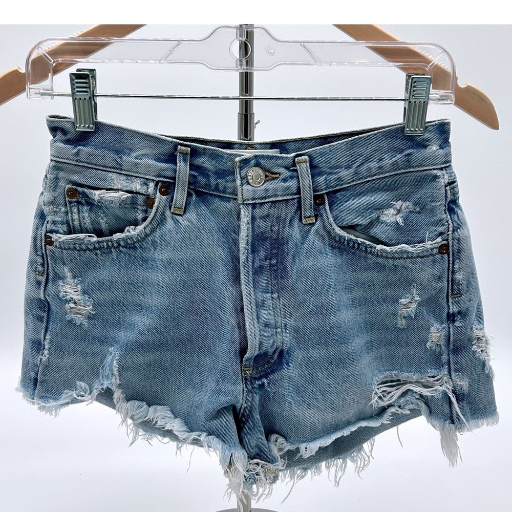 AGOLDE Parker Cut Off Denim Shorts Blue Size 24 Vintage High Rise Distressed